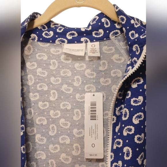 Weekends By Chico's -NWT Blue Paisley Zip Up Jacket W/3/4 Sleeves Pockets,Size 0 - Picture 6 of 12